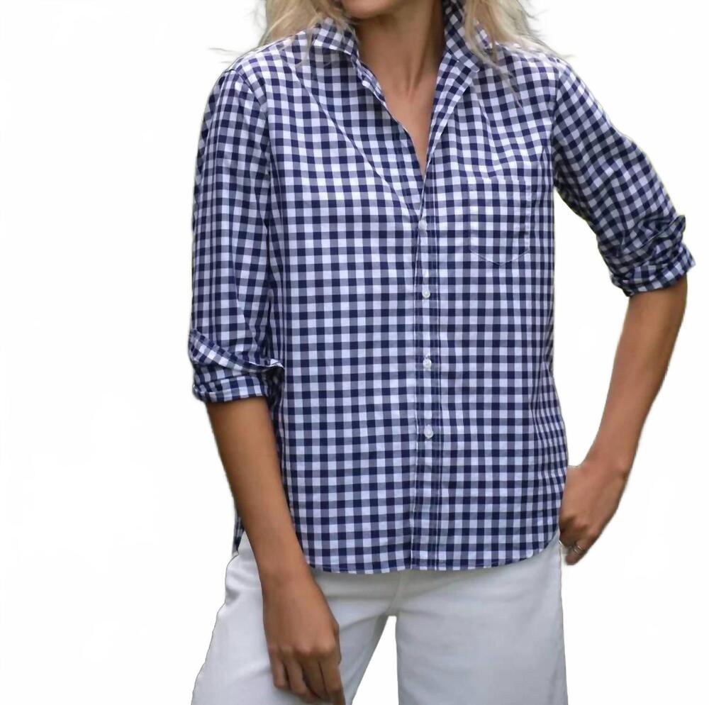 NEW FRANK & EILEEN eileen relaxed button up shirt in navy blue check